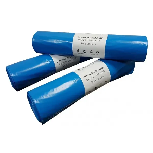 Afvalzak LDPE T70my 65/25 x 140 cm blauw 10 zakken