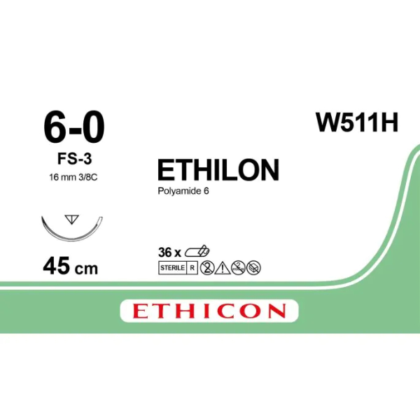 Ethilon hechtdraad 6-0 45cm FS-3 naald zwart