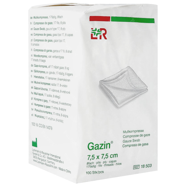Gazin gaaskompressen 8 laags 7,5 x 7,5 cm