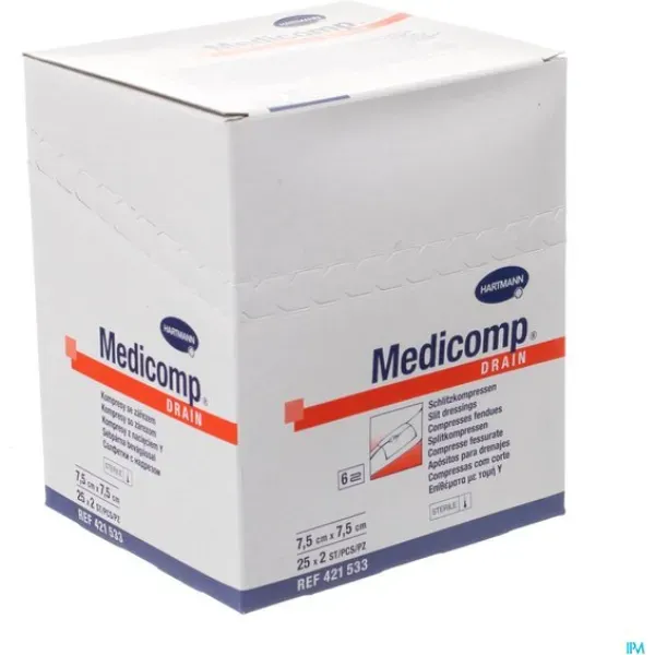 Gaaskompres Medicomp Drain 7,5 x 7,5 cm