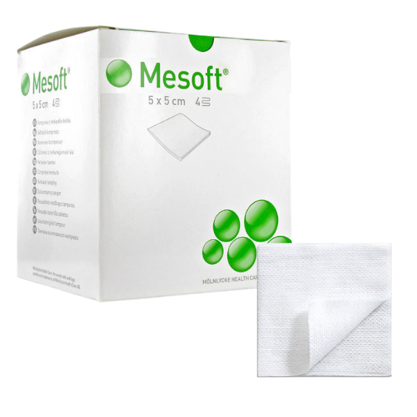 Mesoft nonwoven kompres 4L 5x5cm niet steriel