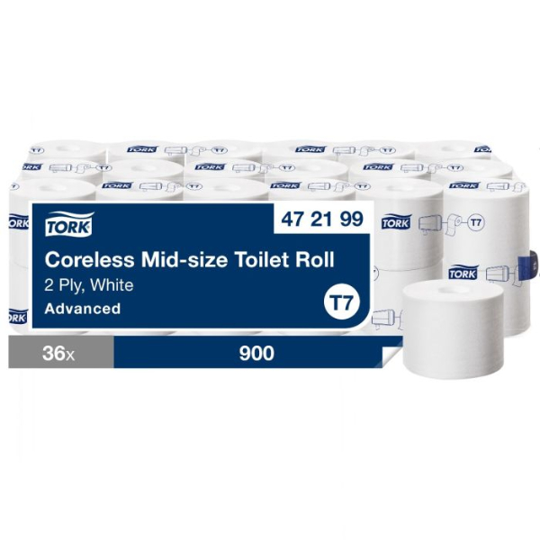 Tork Hulsloos Mid-size Toiletpapier Advanced, 2-laags, wit T7, 103,5mtr/9,3cm