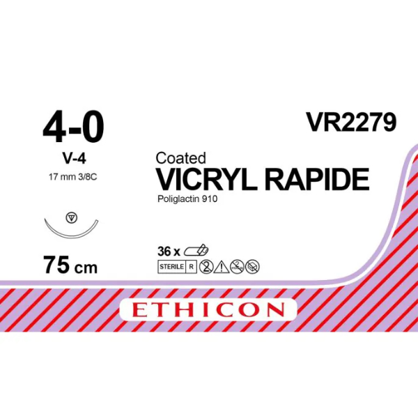 Vicryl Rapide hechtdraad 4-0 met V-4 tapercut naald 75cm draad